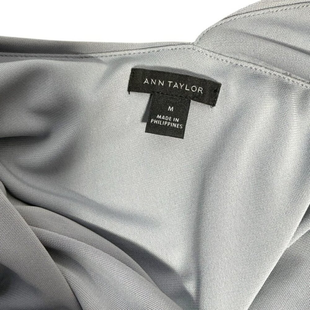 Ann Taylor Top Draped Cross Over Ruched Sleek Stretchy Gray Women's Medium - Picture 13 of 16